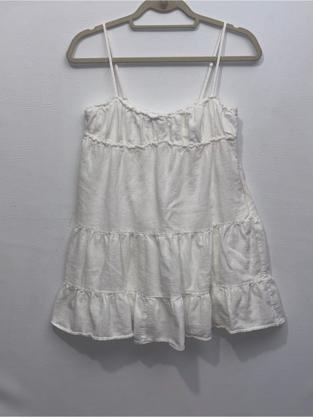 Zara White Lightweight Tiered Mini Dress with Spaghetti Straps XS